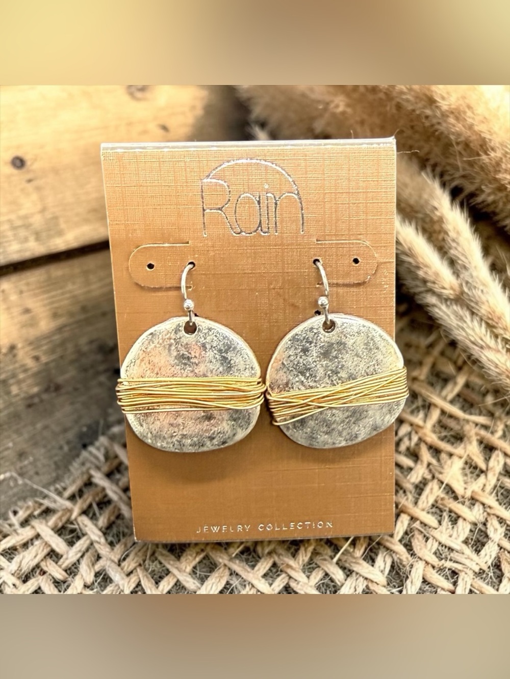 💛🩶RAIN💛🩶Gold-Wrapped Silver-Tone Disc Drop Earrings/NIP